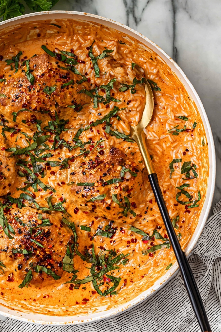 The dish shows one grilled chicken breast sliced into six pieces layered on top of a creamy orange sauce mixed with small pasta and green spinach leaves. The chicken has a golden-brown color with black grill marks and is sprinkled with white cheese flakes and green parsley leaves. The creamy sauce has a smooth texture with visible pasta and spinach, spreading around the chicken on a white plate. The background surface is white marble. photo taken with an iphone --ar 2:3 --v 7