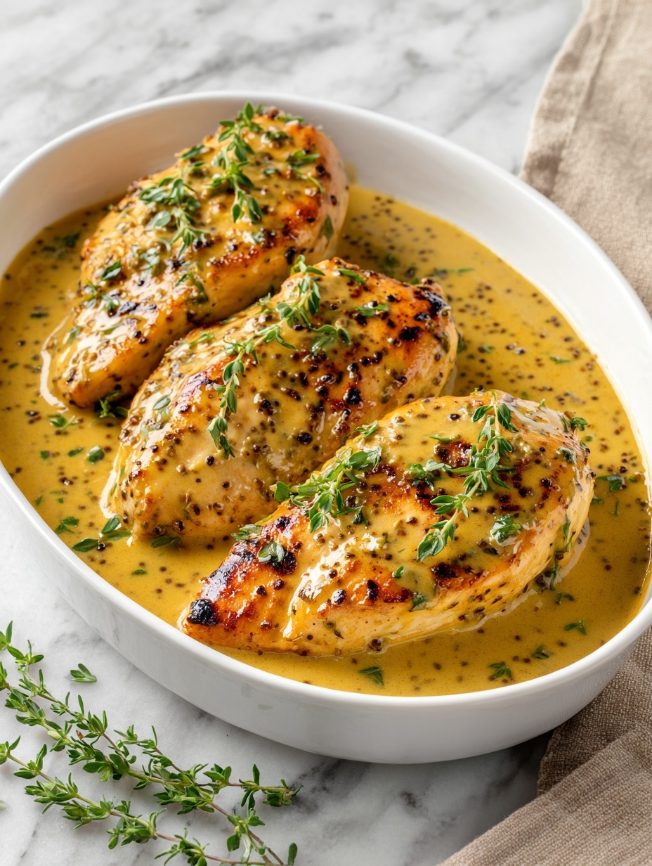 The image shows a white plate with four pieces of cooked chicken, each coated with a shiny, spicy brown sauce with visible pepper flakes, giving a textured and glistening look. The front piece is sliced to show the soft, white inside of the chicken. The plate is placed on a white marbled surface, and some green vegetable stalks are placed to the left side of the plate. In the background, there is a blurred bowl of mixed colors and a bread roll. Photo taken with an iphone --ar 2:3 --v 7