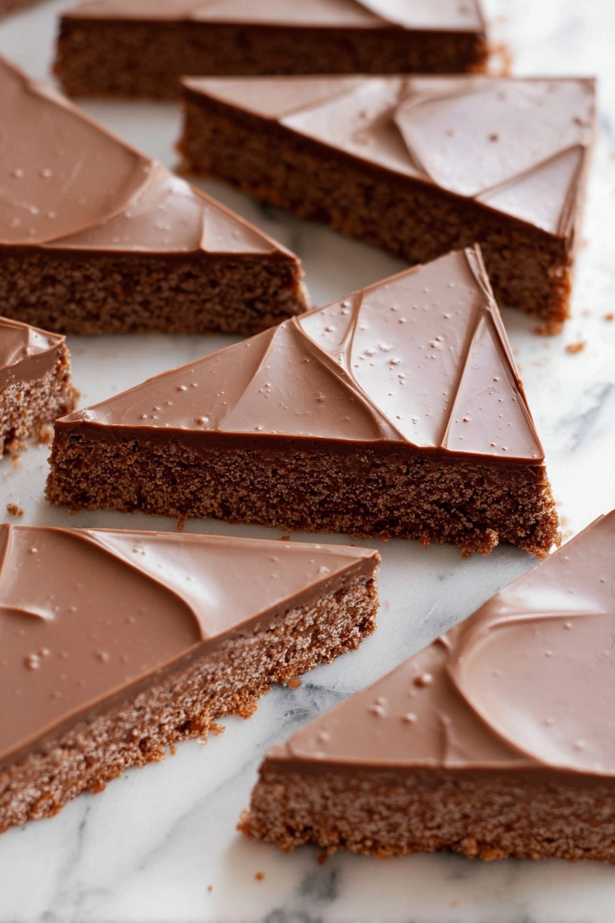 A stack of four thick, rectangular bars sits on a white plate with a subtle textured pattern. Each bar has two layers: a bottom layer that looks crumbly and brown, and a smooth, shiny chocolate layer on top that is slightly thicker with a few small ripples. The bars are stacked unevenly, with some crumbs scattered around the base on the plate. The background shows a white marbled texture that adds a clean, bright feel to the image. Photo taken with an iphone --ar 2:3 --v 7