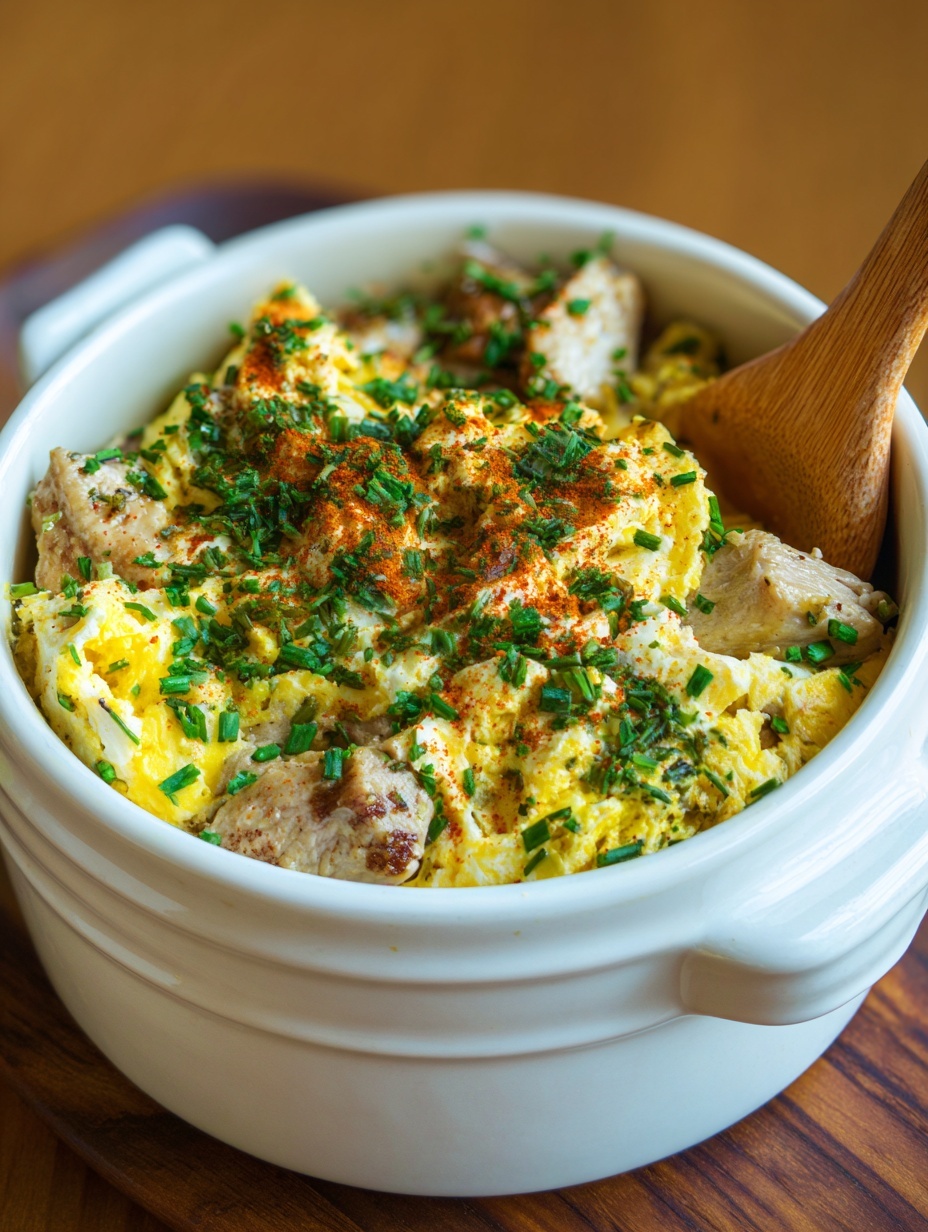 A black bowl holds a serving of white rice as the bottom layer, topped with a golden-brown cooked egg layer mixed with onions and green chili strips scattered across the surface, creating hints of orange and green colors on the egg. The bowl is set on a white marbled surface, with a blue glass of water visible on the right side and a beige cloth with blue stripes on the left edge of the image. photo taken with an iphone --ar 2:3 --v 7