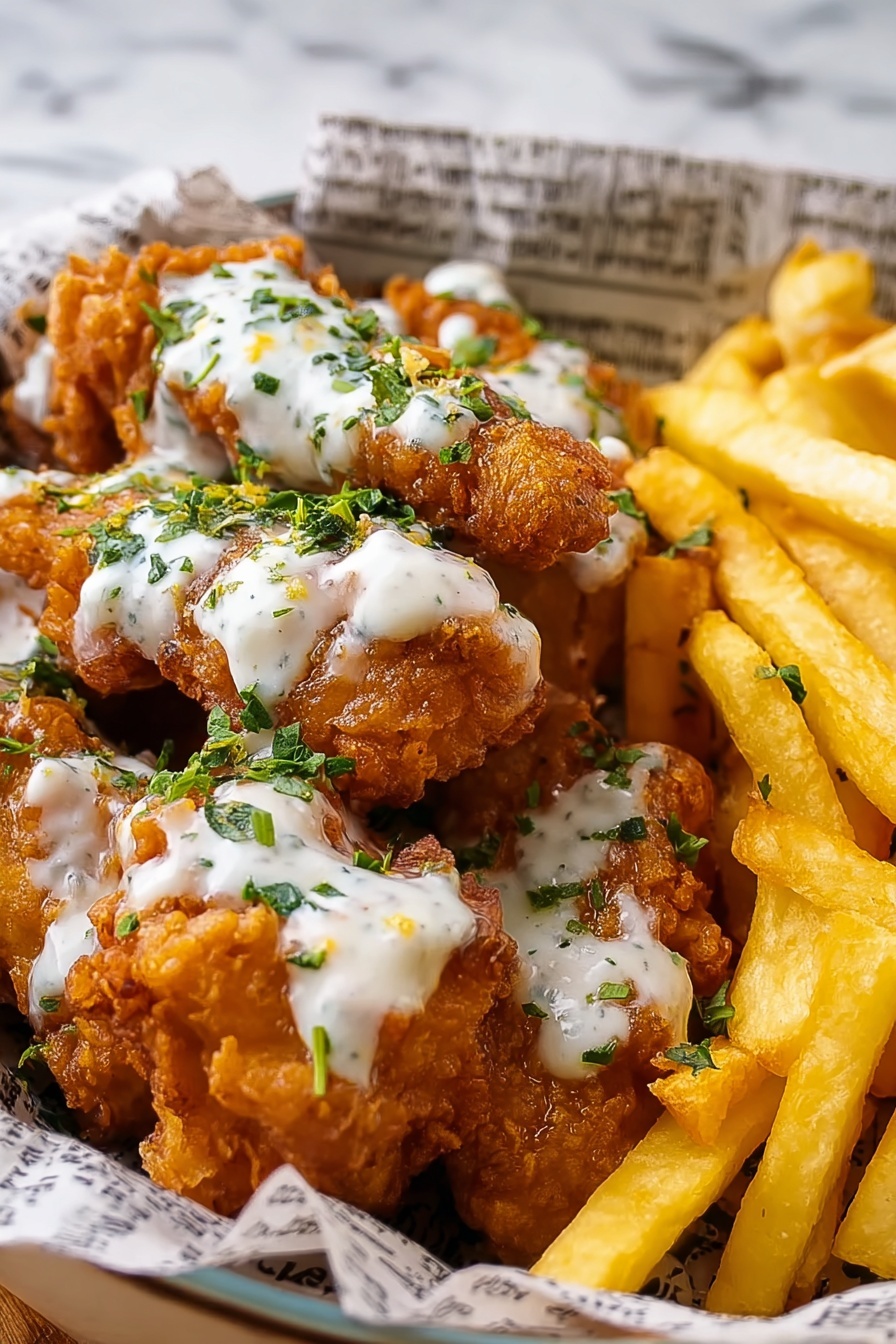 A round dark plate lined with old-style printed paper holds six pieces of fried chicken in various shapes and sizes, showing a mix of golden brown crispy and smooth fried skins. The fried chicken pieces are stacked, mostly covering each other, with a few crispy light yellow French fries placed on the lower right side of the plate. The plate sits on a wooden surface, but the background has been changed to a white marbled texture. photo taken with an iphone --ar 2:3 --v 7
